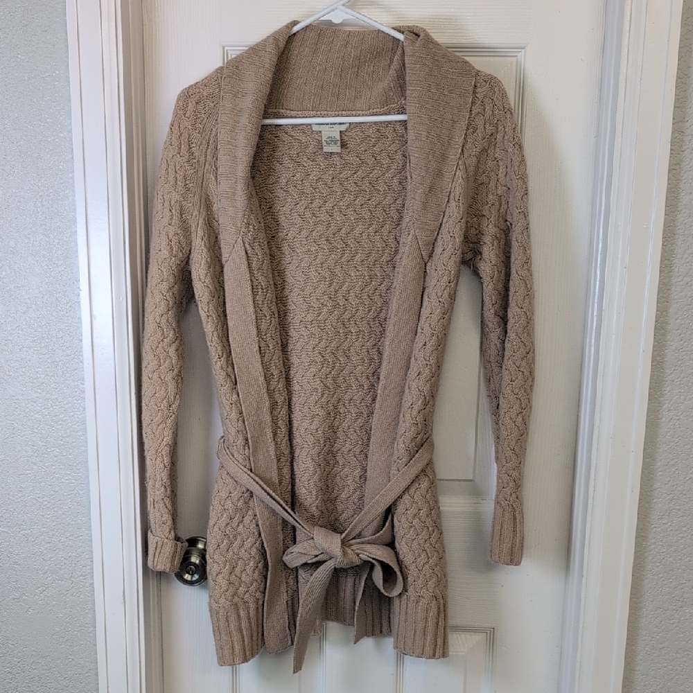 Banana Republic Tan Cable Knit Shawl Collar Belted Cardigan